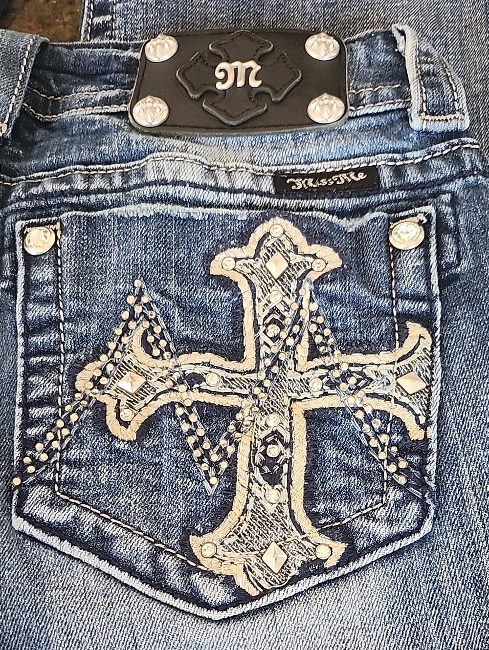 Miss Me Jeans JP5490B Denim Bootcut Cross Bling Pocket - Size 27x30